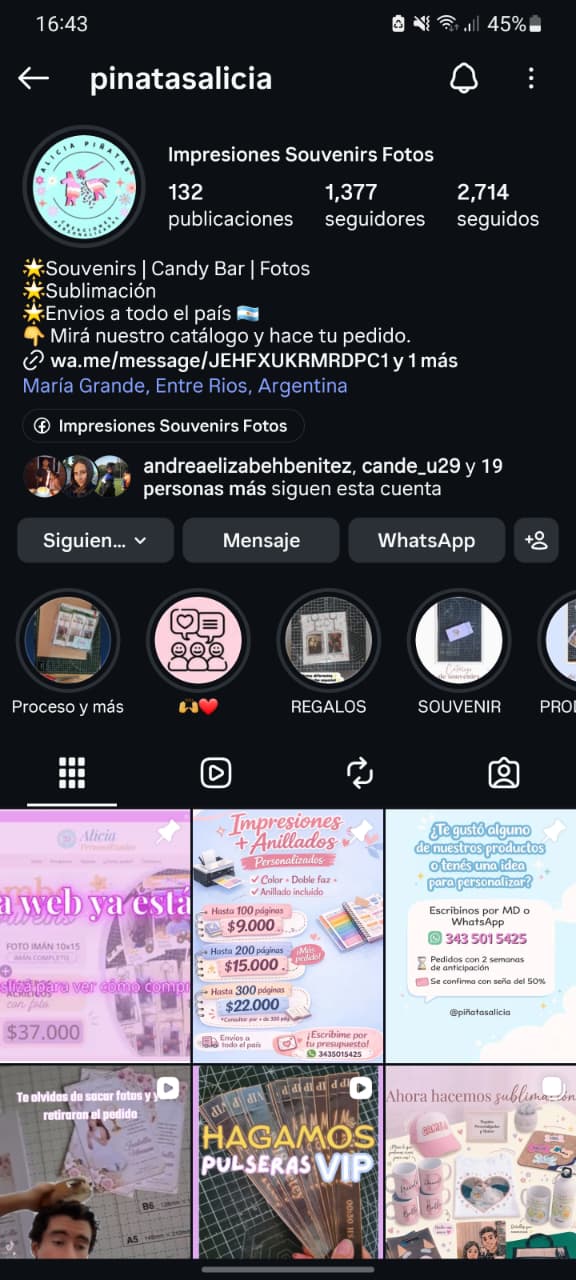 Perfil de Instagram @pinatasalicia